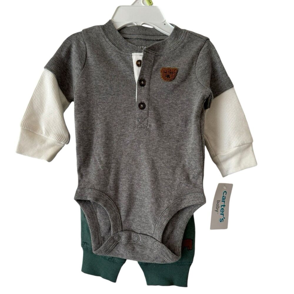 NWT Carters Gray Bear Print Long Sleeve Set Infant Size 3 Months